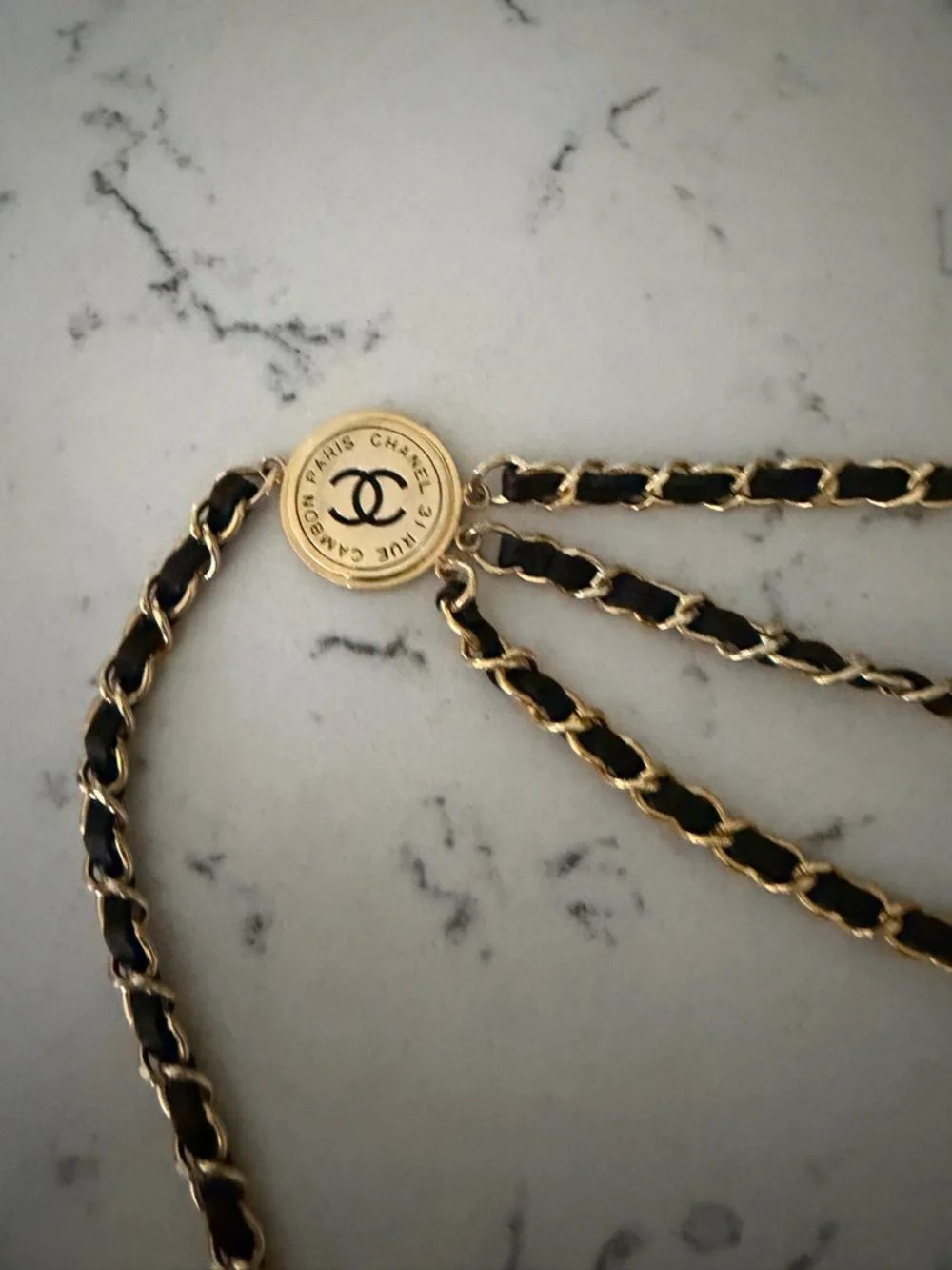 Chanel 31 Rue Cambon Medallion Belt Vintage Three strand fits up to 32 waist